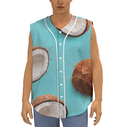 Blue Coconut Pattern Print Sleeveless Baseball Jersey