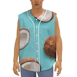 Blue Coconut Pattern Print Sleeveless Baseball Jersey