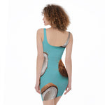Blue Coconut Pattern Print Sleeveless Bodycon Dress