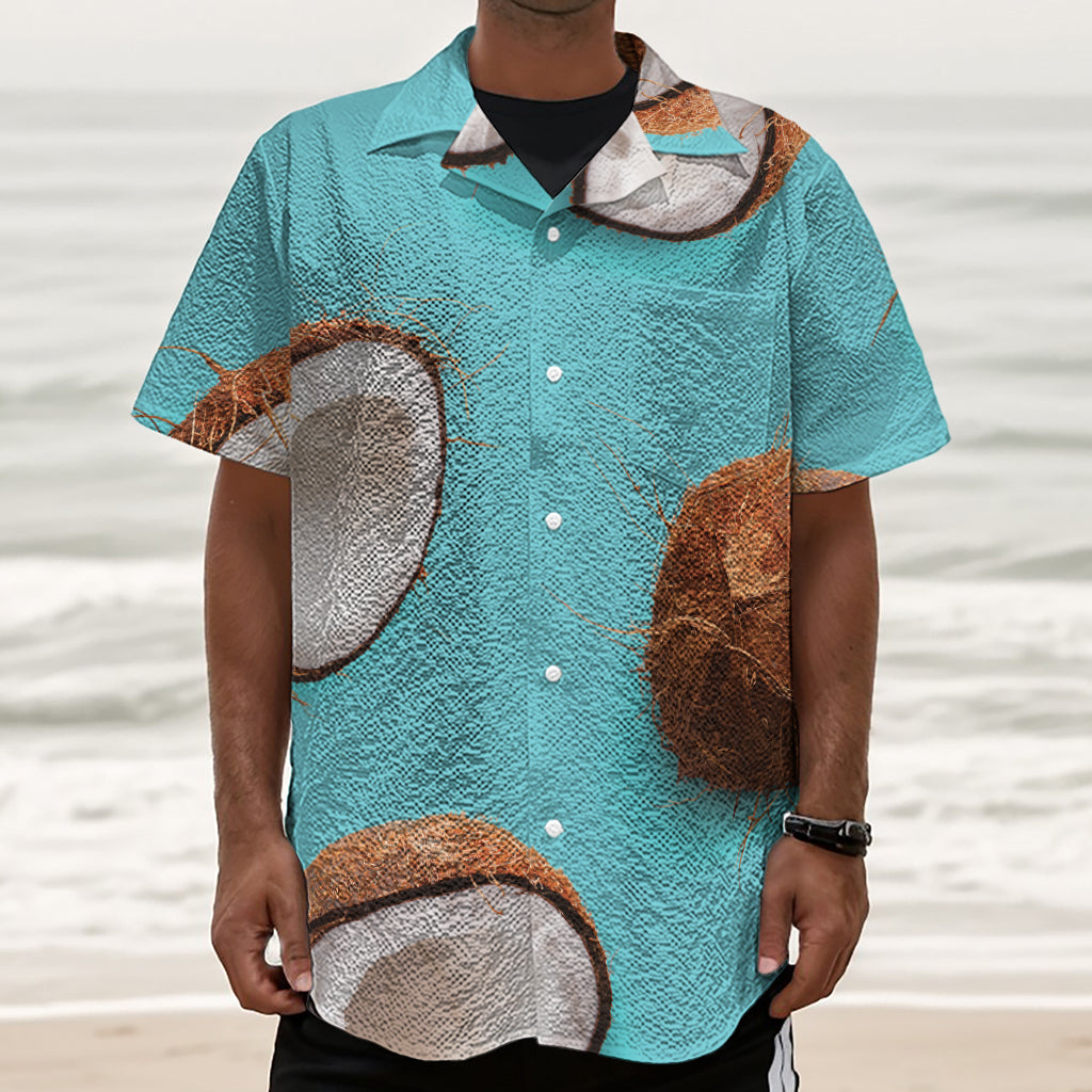 Blue Coconut Pattern Print Textured Short Sleeve Shirt
