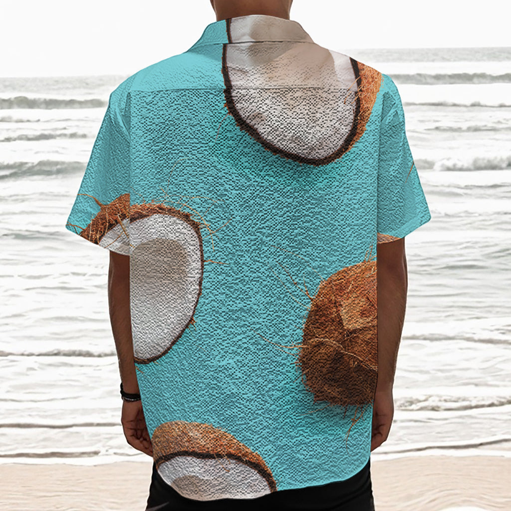 Blue Coconut Pattern Print Textured Short Sleeve Shirt
