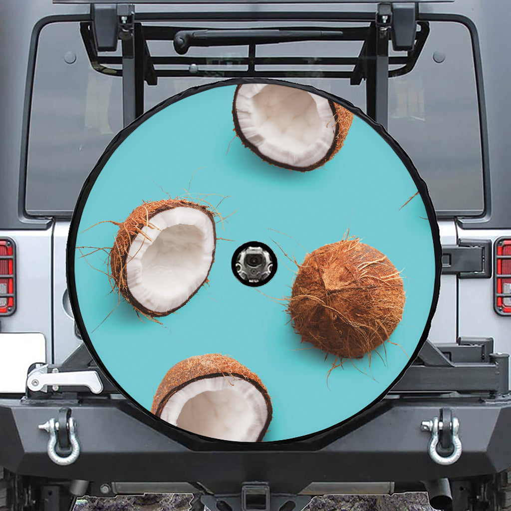 Blue Coconut Pattern Print Tire Cover With Camera Hole