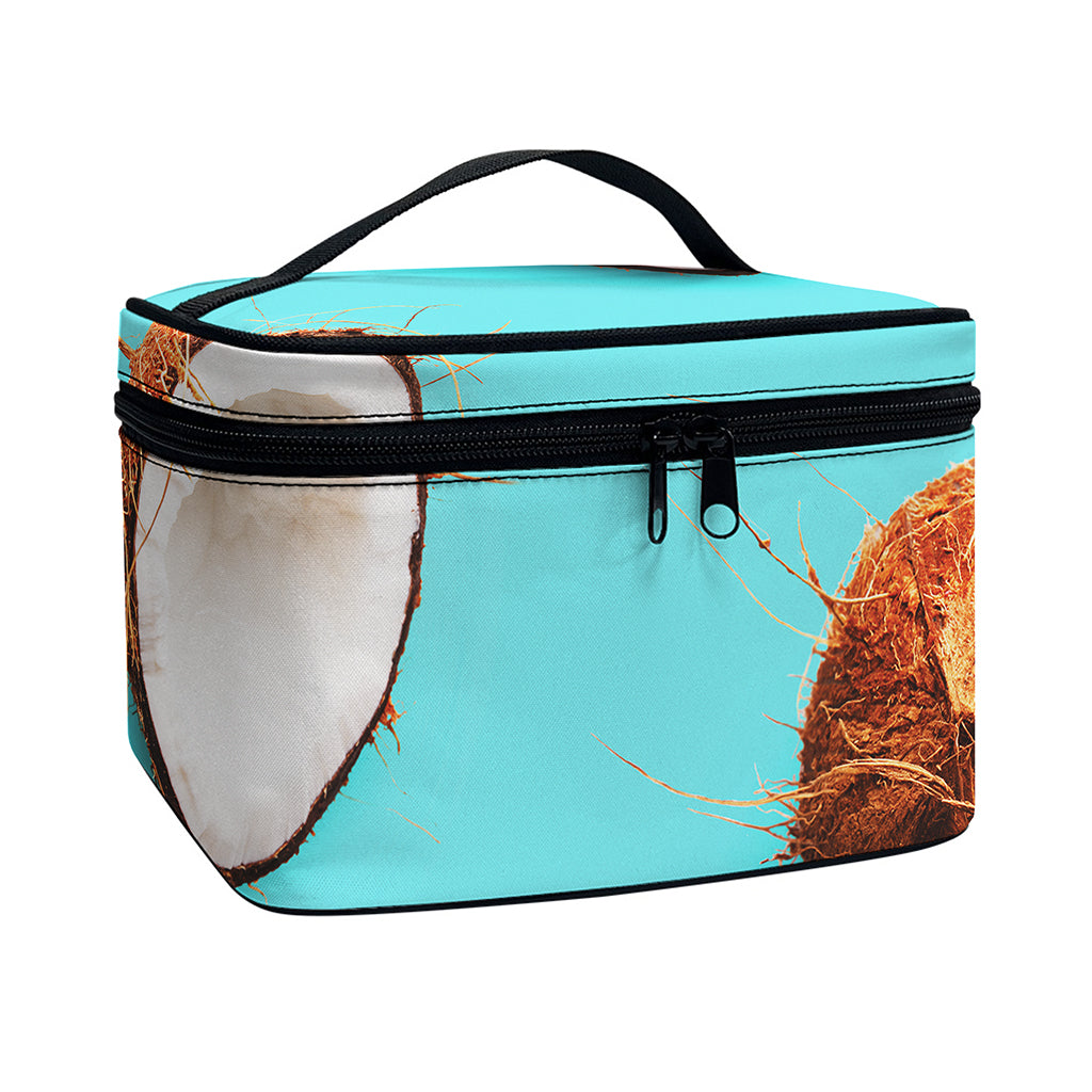 Blue Coconut Pattern Print Travel Makeup Bag