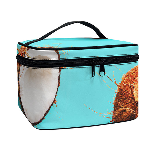 Blue Coconut Pattern Print Travel Makeup Bag