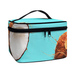 Blue Coconut Pattern Print Travel Makeup Bag
