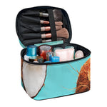 Blue Coconut Pattern Print Travel Makeup Bag