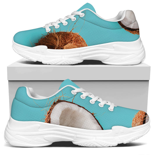 Blue Coconut Pattern Print White Chunky Shoes