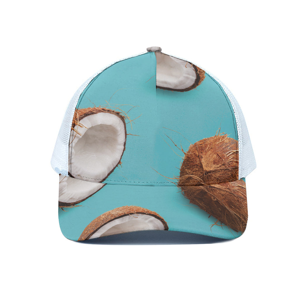 Blue Coconut Pattern Print White Mesh Trucker Cap