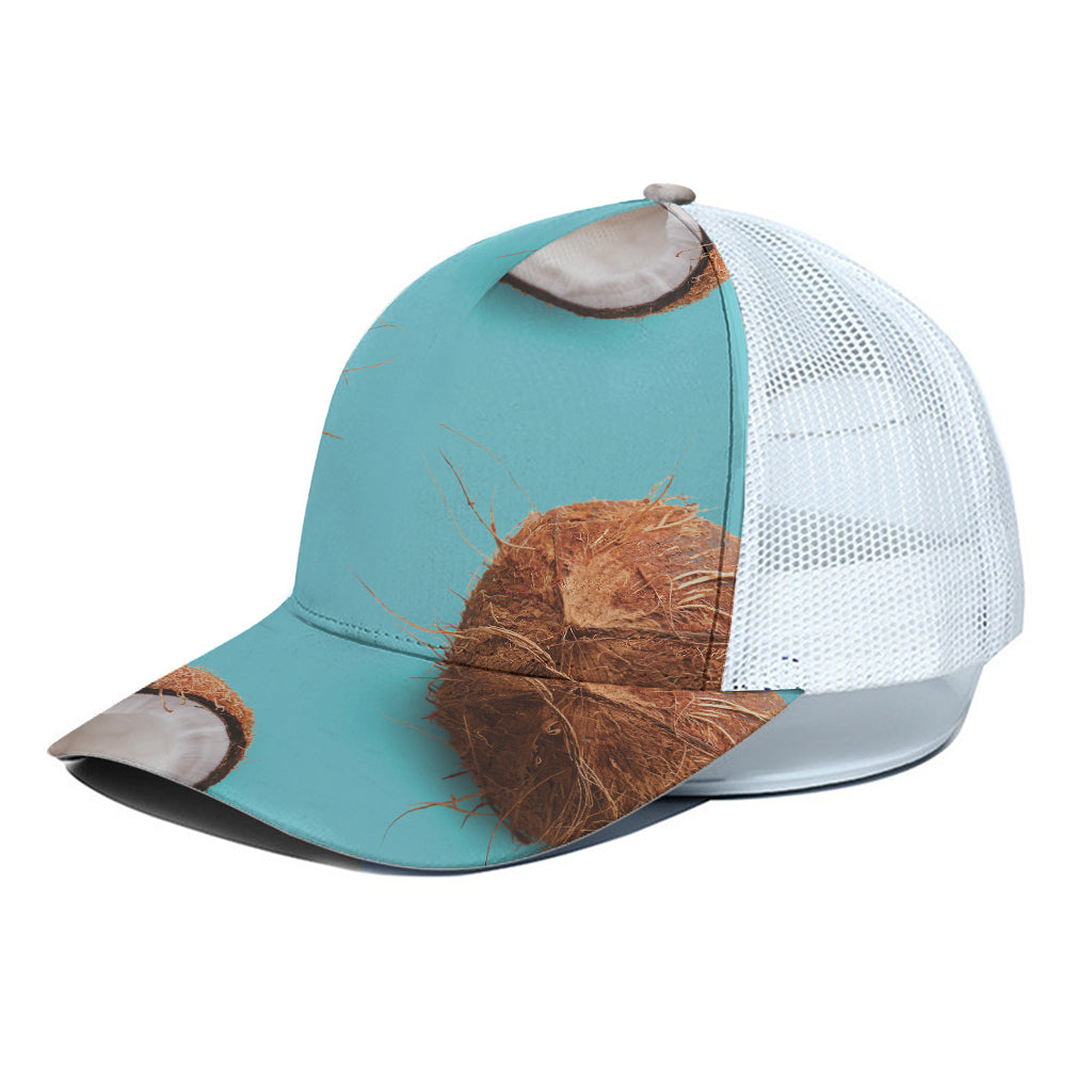 Blue Coconut Pattern Print White Mesh Trucker Cap