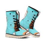 Blue Coconut Pattern Print Winter Boots