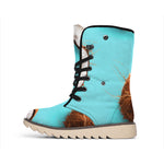 Blue Coconut Pattern Print Winter Boots