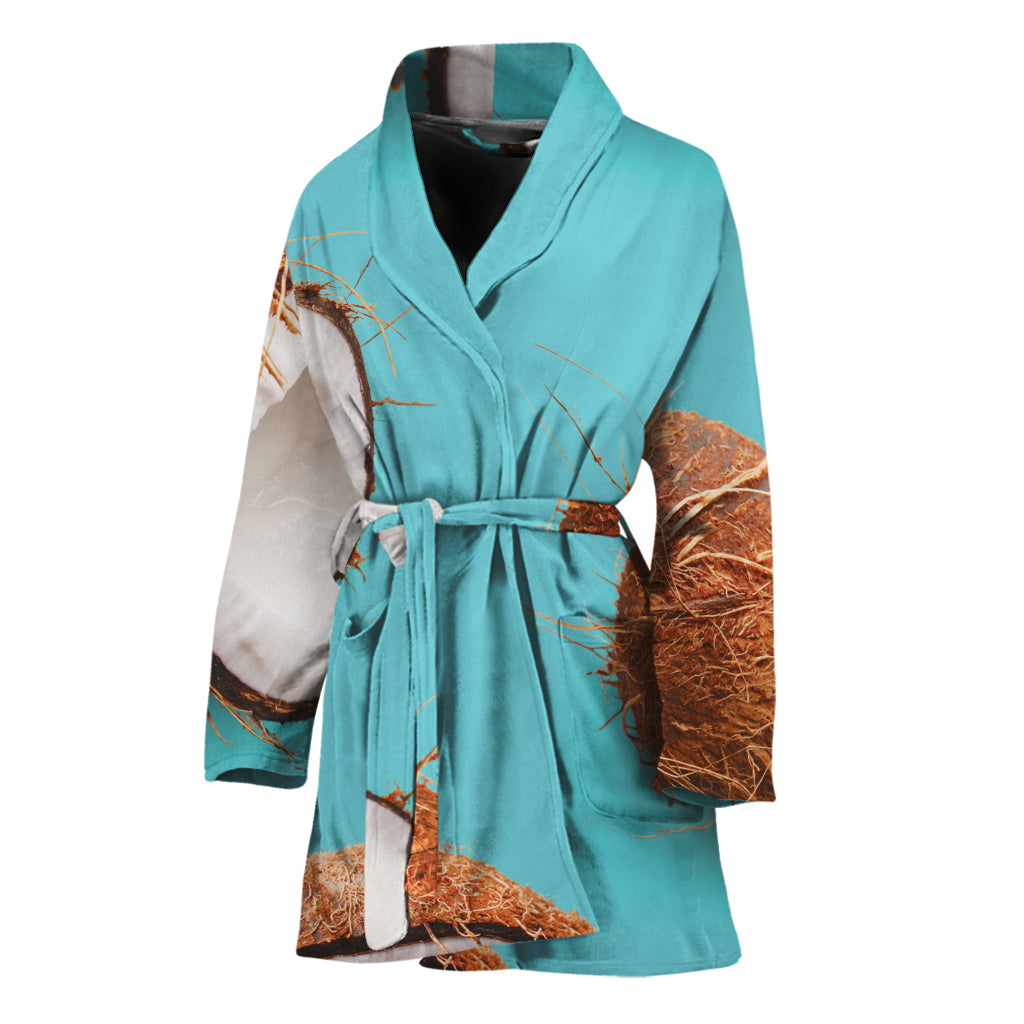 Blue Coconut Pattern Print Women's Bathrobe