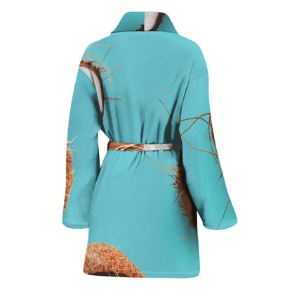 Blue Coconut Pattern Print Women's Bathrobe