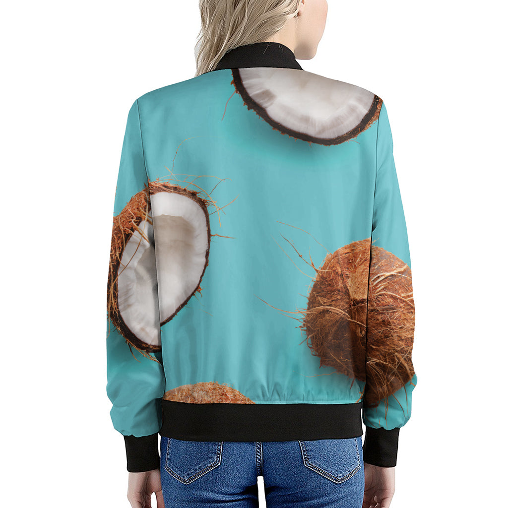 Blue Coconut Pattern Print Women's Bomber Jacket