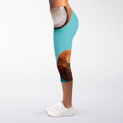 Blue Coconut Pattern Print Women's Capri Leggings