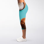 Blue Coconut Pattern Print Women's Capri Leggings
