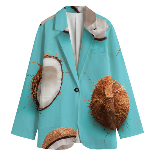 Blue Coconut Pattern Print Women's Cotton Blazer