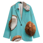Blue Coconut Pattern Print Women's Cotton Blazer