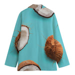 Blue Coconut Pattern Print Women's Cotton Blazer