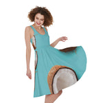 Blue Coconut Pattern Print Women's Sleeveless Dress