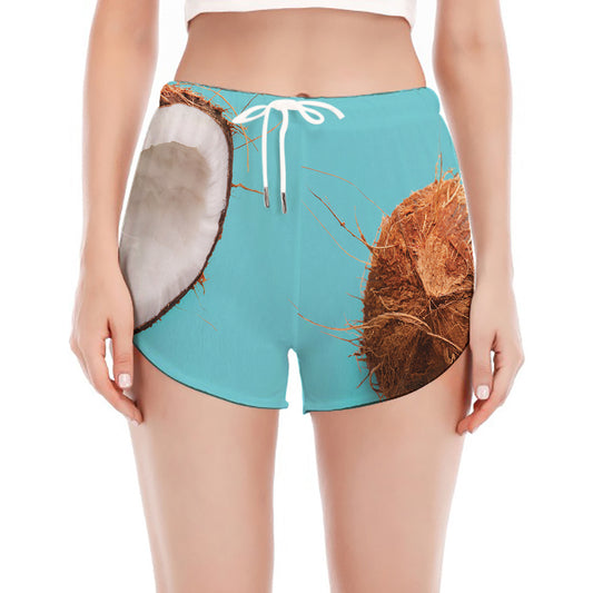 Blue Coconut Pattern Print Women's Split Running Shorts