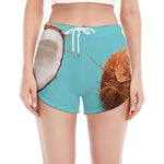 Blue Coconut Pattern Print Women's Split Running Shorts