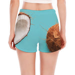 Blue Coconut Pattern Print Women's Split Running Shorts