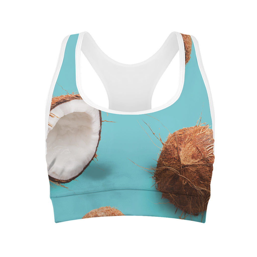 Blue Coconut Pattern Print Women's Sports Bra
