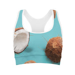 Blue Coconut Pattern Print Women's Sports Bra