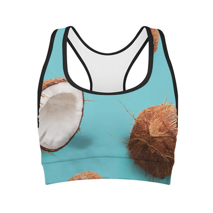 Blue Coconut Pattern Print Women's Sports Bra