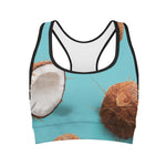 Blue Coconut Pattern Print Women's Sports Bra