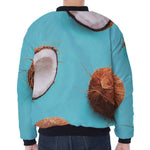 Blue Coconut Pattern Print Zip Sleeve Bomber Jacket