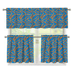 Blue Crispy Bacon Pattern Print 3 Piece Kitchen Curtains