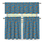 Blue Crispy Bacon Pattern Print 3 Piece Kitchen Curtains