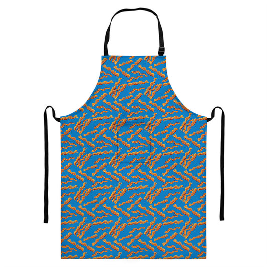 Blue Crispy Bacon Pattern Print Bib Apron With Pocket