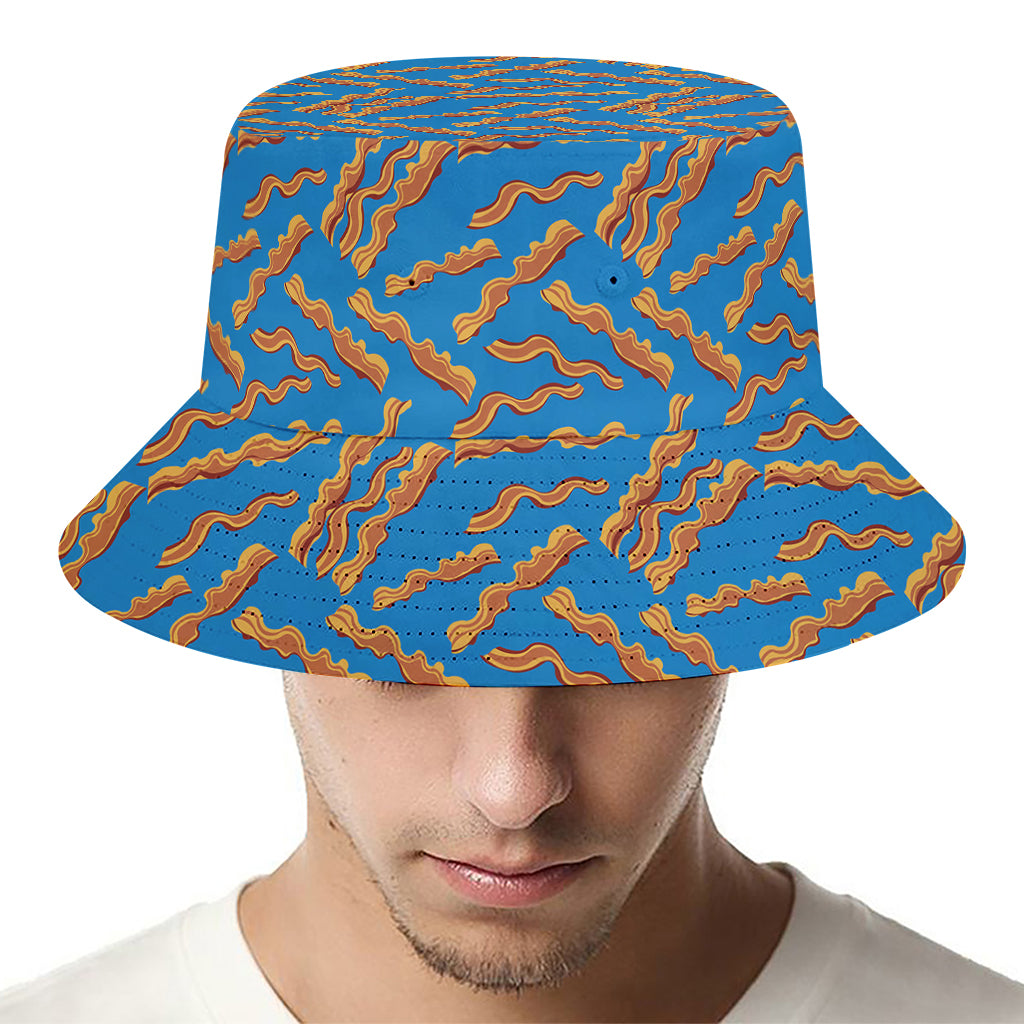 Blue Crispy Bacon Pattern Print Bucket Hat