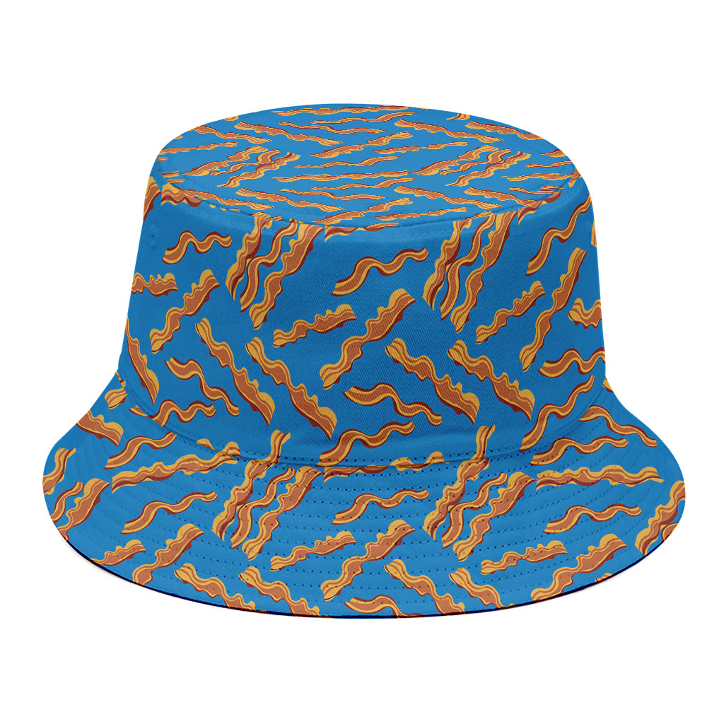 Blue Crispy Bacon Pattern Print Bucket Hat