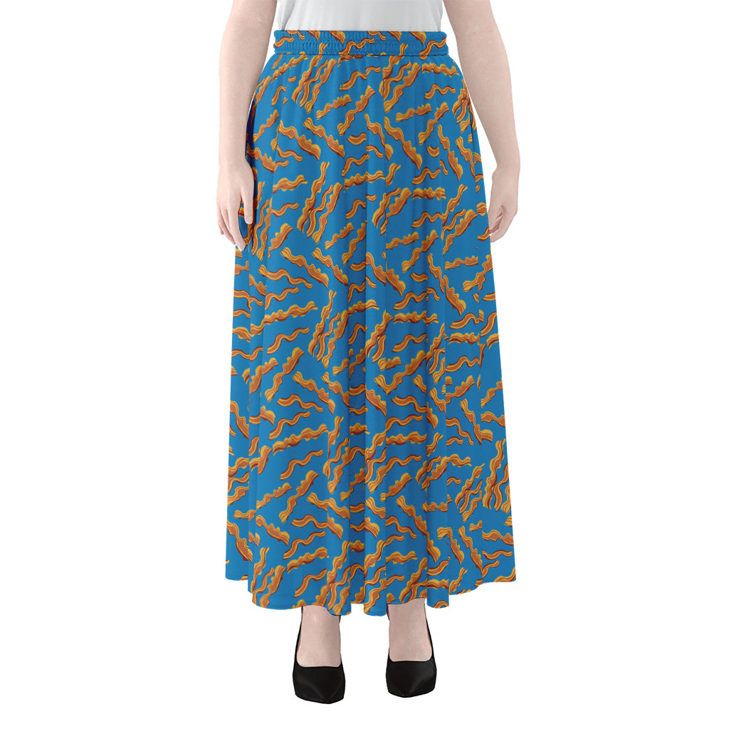 Blue Crispy Bacon Pattern Print Chiffon Maxi Skirt