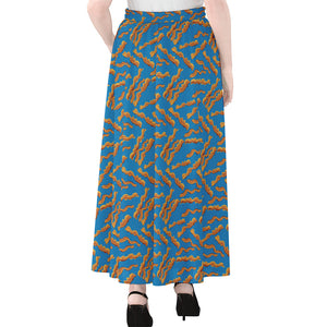 Blue Crispy Bacon Pattern Print Chiffon Maxi Skirt