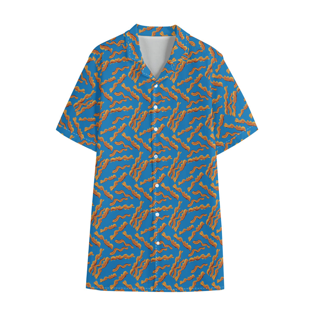 Blue Crispy Bacon Pattern Print Cotton Hawaiian Shirt