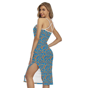 Blue Crispy Bacon Pattern Print Cross Back Cami Dress