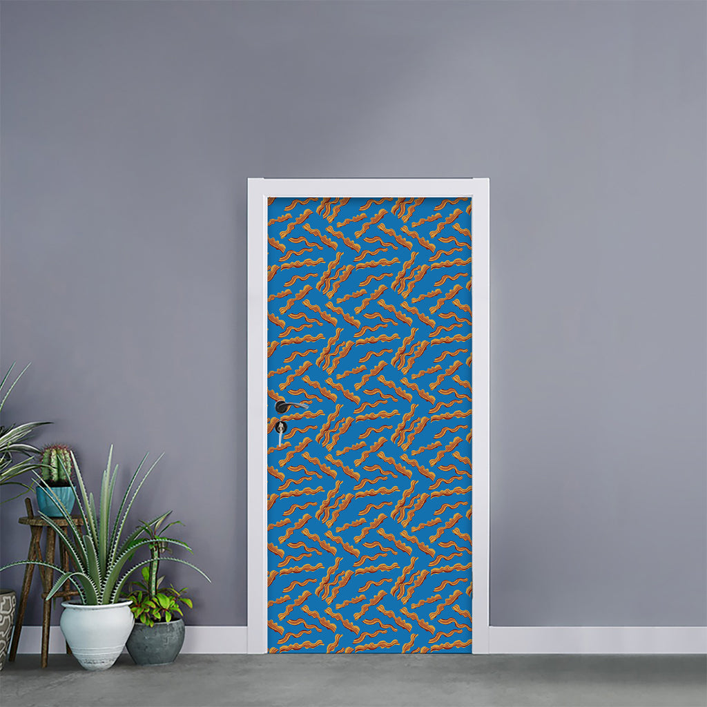 Blue Crispy Bacon Pattern Print Door Sticker