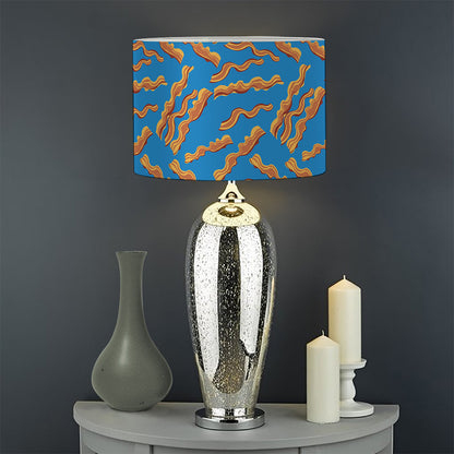 Blue Crispy Bacon Pattern Print Drum Lamp Shade