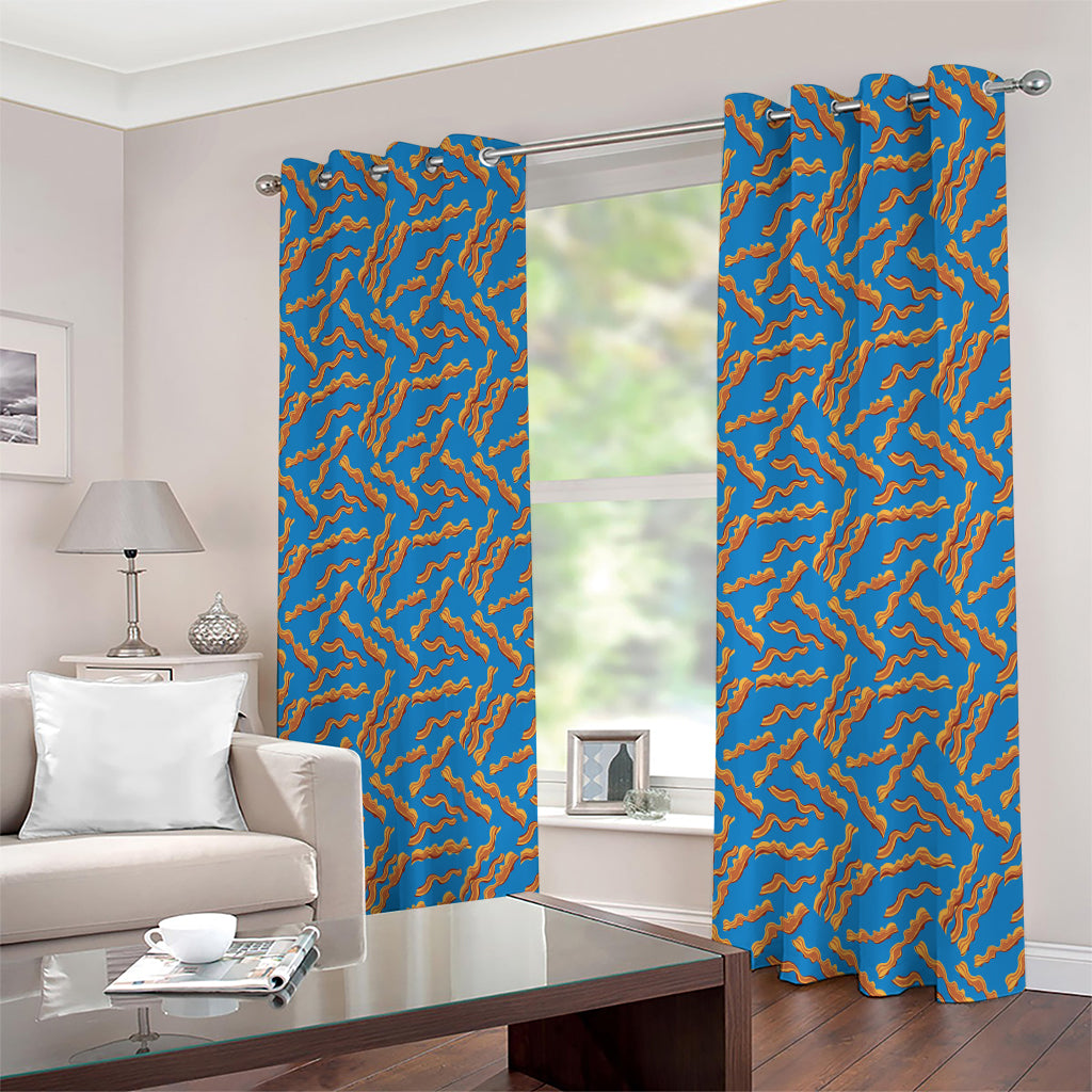 Blue Crispy Bacon Pattern Print Extra Wide Grommet Curtains