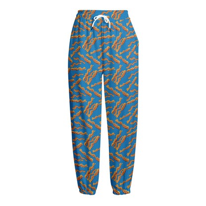 Blue Crispy Bacon Pattern Print Fleece Lined Knit Pants
