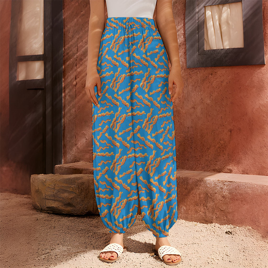 Blue Crispy Bacon Pattern Print Harem Pants