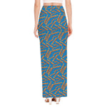 Blue Crispy Bacon Pattern Print High Slit Maxi Skirt