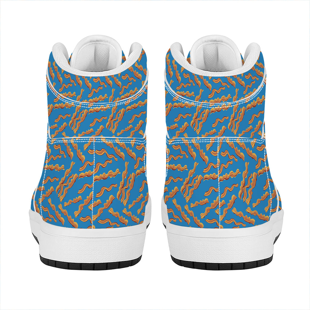 Blue Crispy Bacon Pattern Print High Top Leather Sneakers