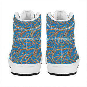 Blue Crispy Bacon Pattern Print High Top Leather Sneakers