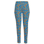 Blue Crispy Bacon Pattern Print High-Waisted Pocket Leggings